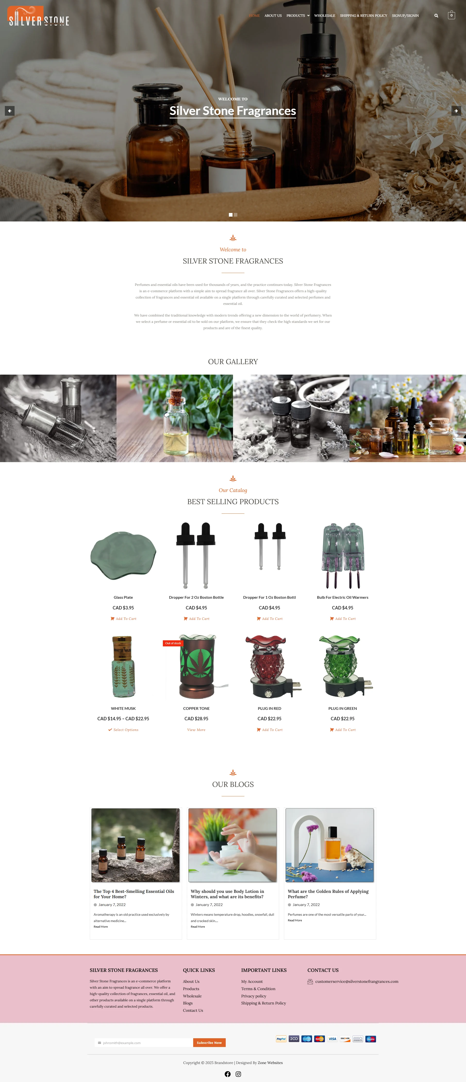 Modern Perfumes and Essential Oils Store Website Design